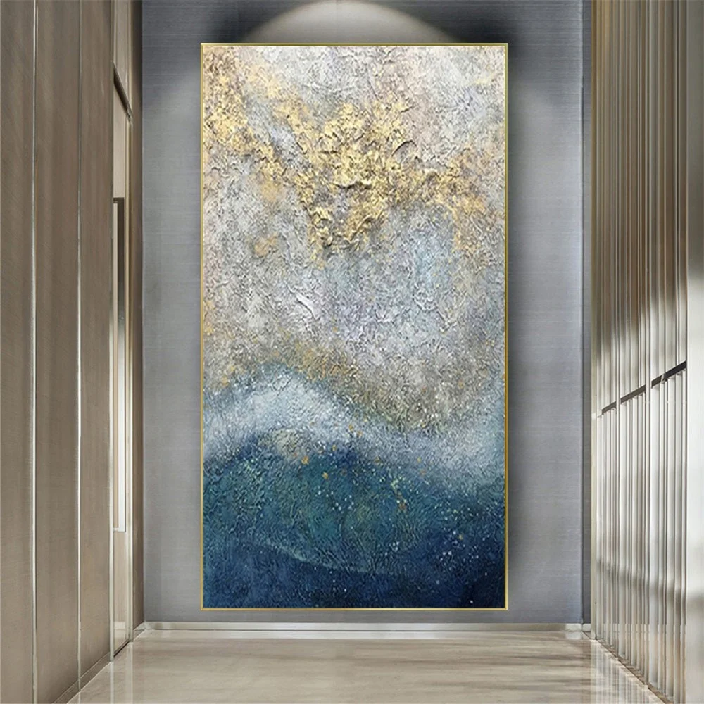 

Blue Golden Dragon Pattern Wall Art Picture Modern Handmade Abstract Oil Painting Real Texture Poster For Living Room Home Decor