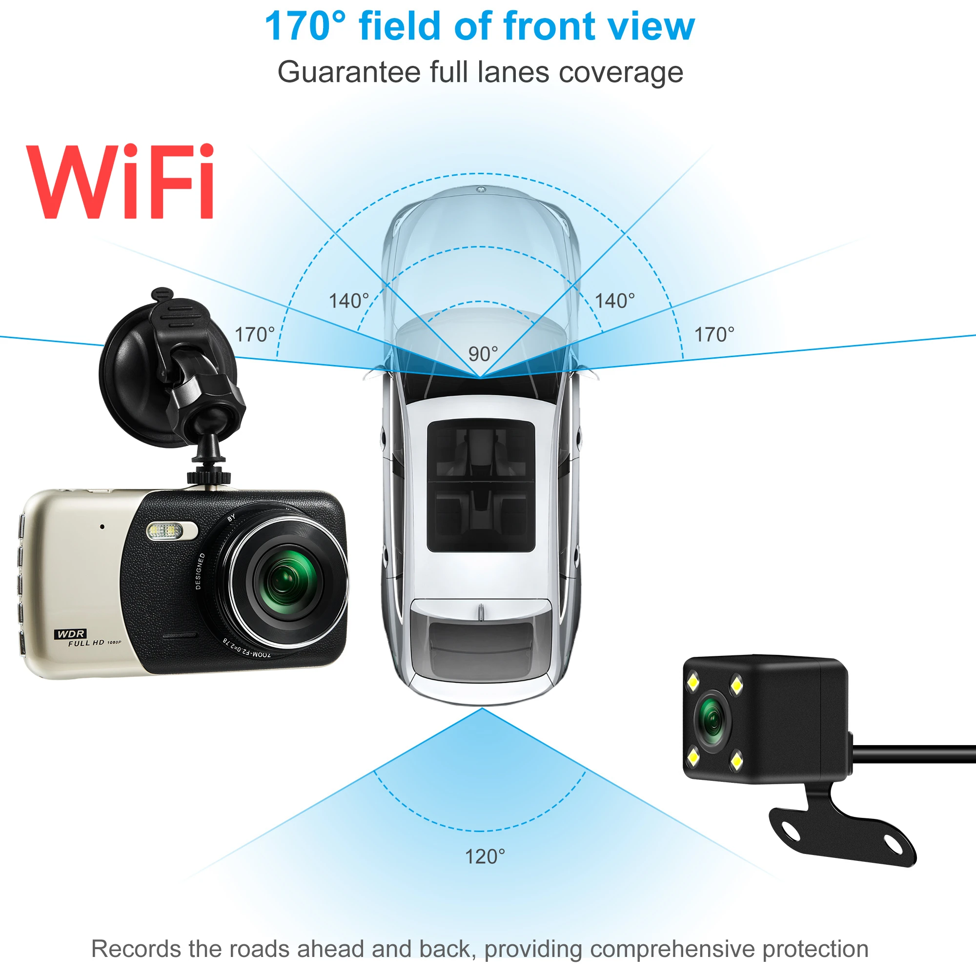 

4. Автомобильная камера с двойным объективом IPS дюйма, Автомобильный видеорегистратор, видеорегистратор, автомобильный парковочный видеорегистратор, видеорегистратор Full HD с черной коробкой, видеорегистраторы