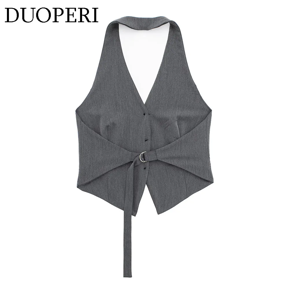 Модный женский жилет DUOPERI без рукавов Женский шикарный Повседневный Топ
