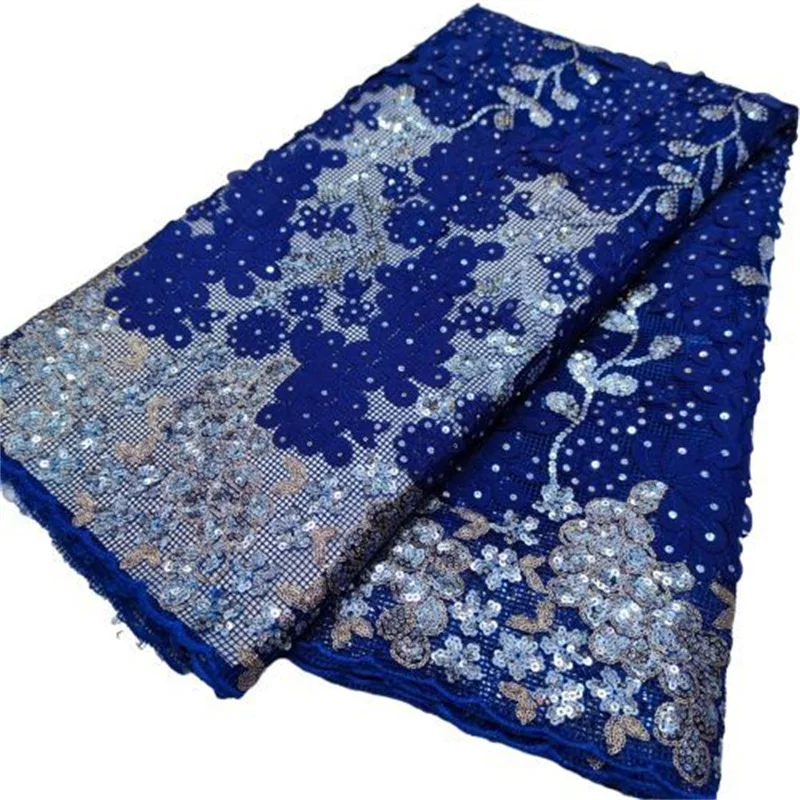 

Royal Blue African Sequins Lace Fabric High Quaity Sequence Fabric Embroidery French Tulle Mesh Lace Fabric for Nigerian Party
