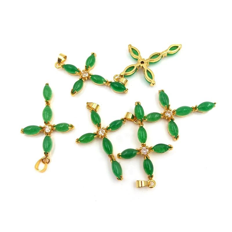 

Gold Color Natural Green Jade Cross Pendant Holy Christian Amulet Chain Zircon Pave Handmade Jewelry Earrings Necklace for Women