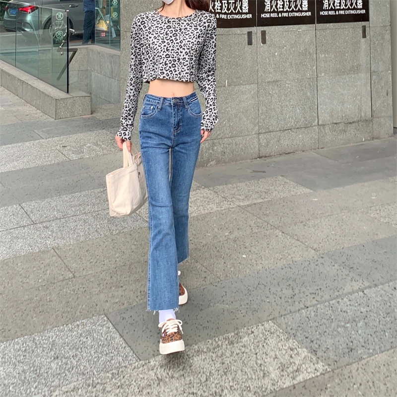 

DD3250 New fashion all-match design high waist slim nine points pants jeans