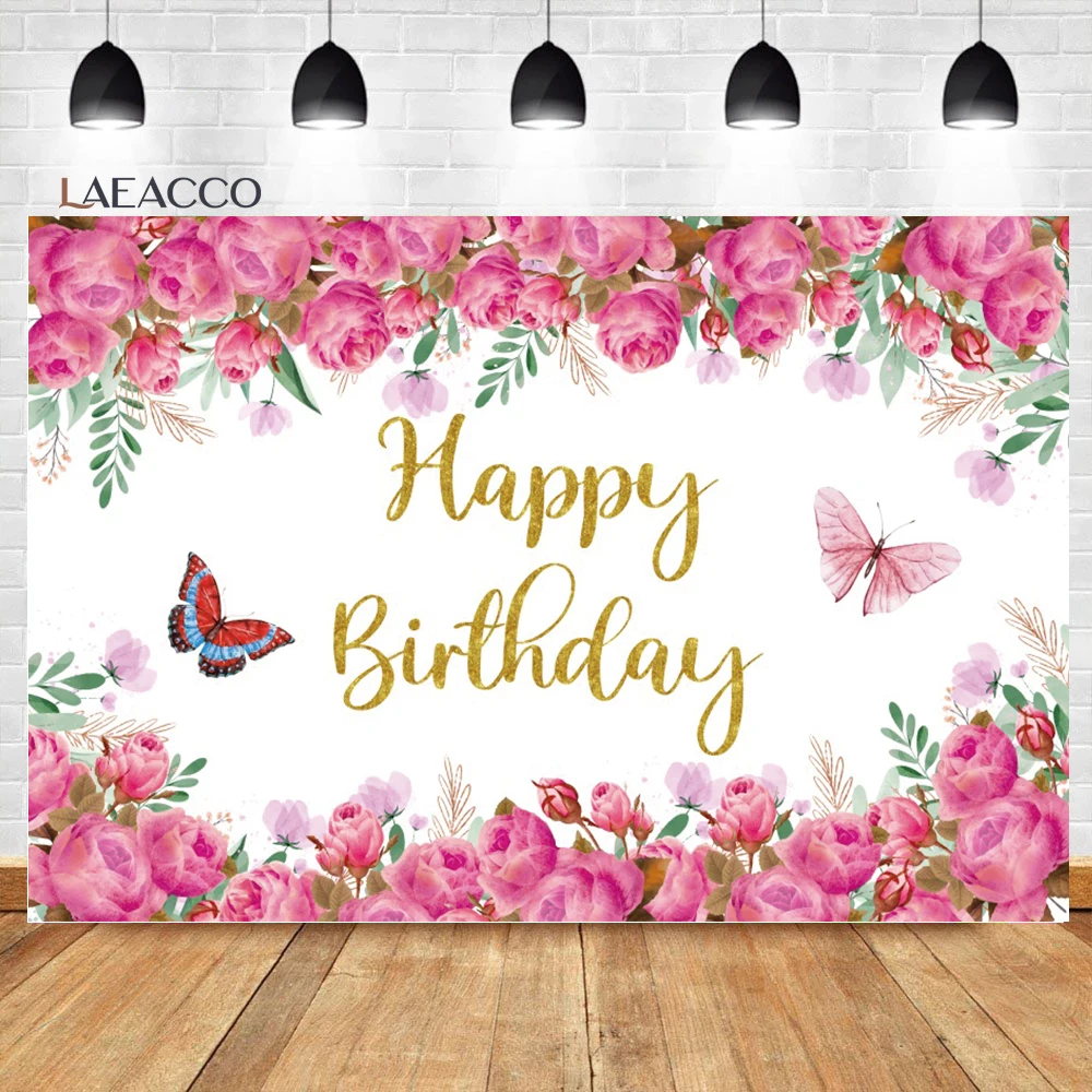 

Laeacco Pink Peach Floral Lilac Butterfly Birthday Photography Backdrop Girls Butterfly Kisses Party Decor Customized Background