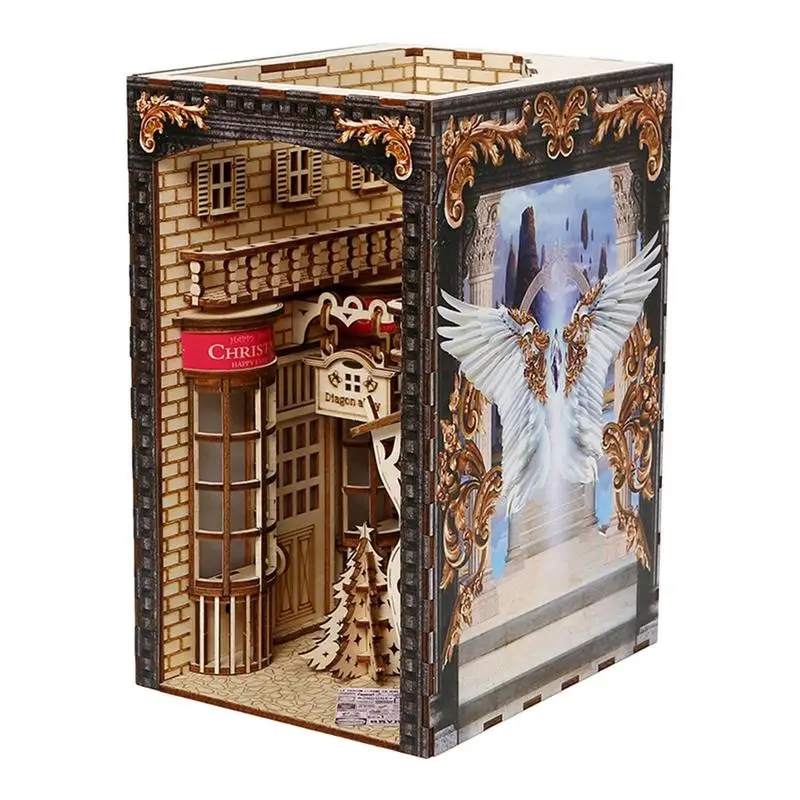 

DIY Book Kit Creative 3D Wooden Puzzle Bookends Covenant Church Model Miniature Dollhouse Crafts With Light Home Decoration