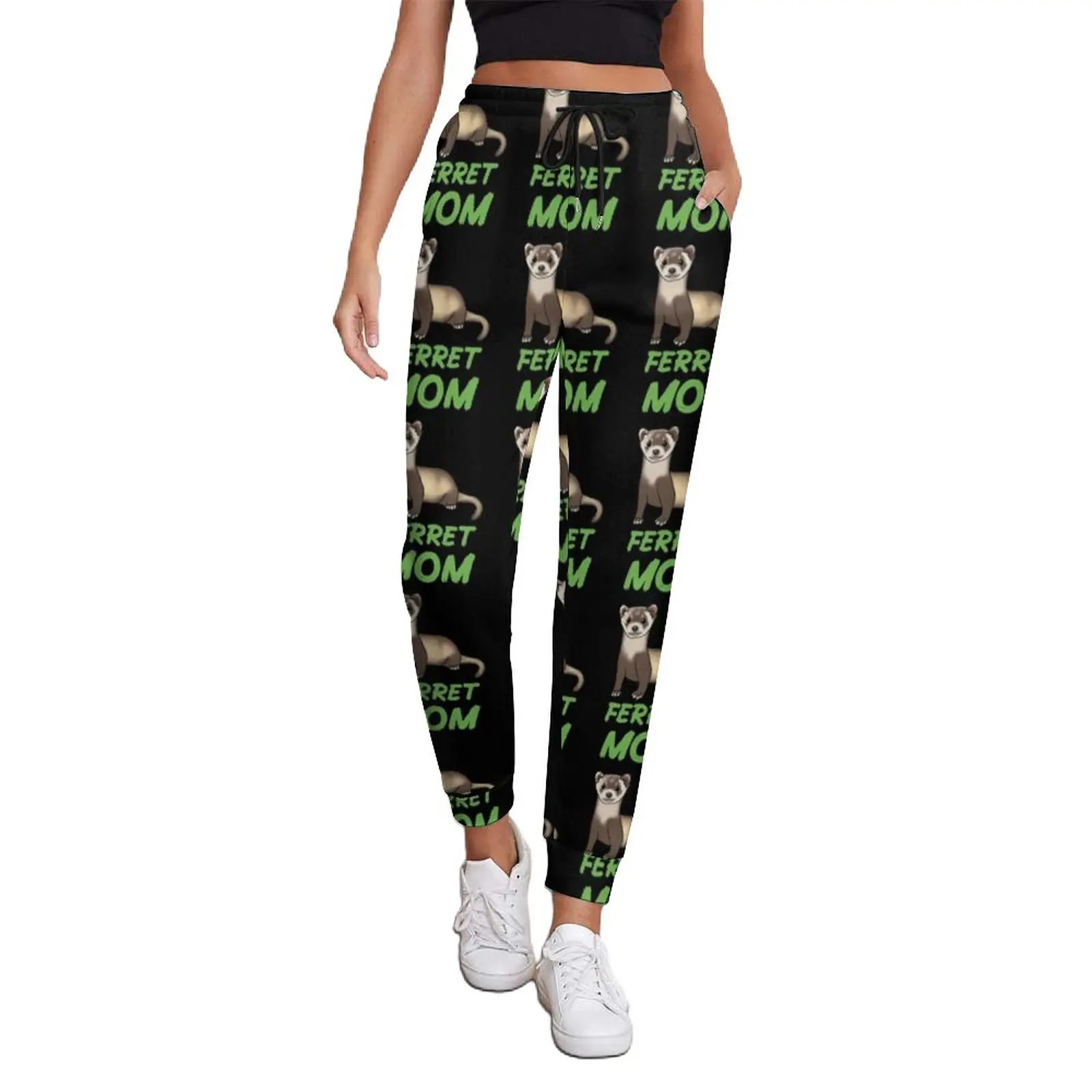

Ferret Mom Jogger Pants Green Letters Print Home Oversized Sweatpants Autumn Woman Graphic Hip Hop Trousers