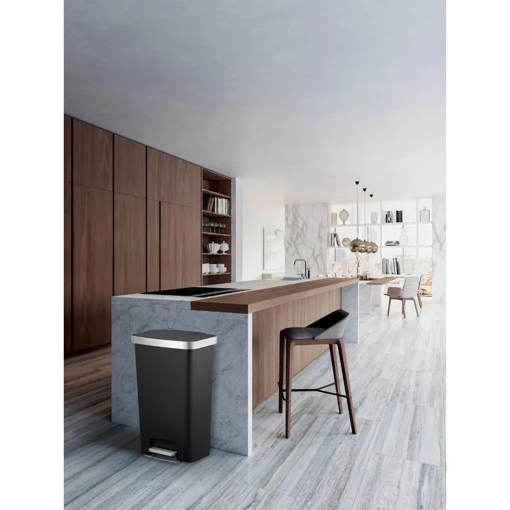 

11.9 Gallon Trash Can, Plastic Step On Kitchen Trash Can, Black