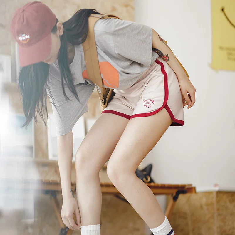 Maden Women's American Retro Casual Versatile Sports Shorts BM Style 2023 Summer Letter Printing Slim High Waist Hot Pants