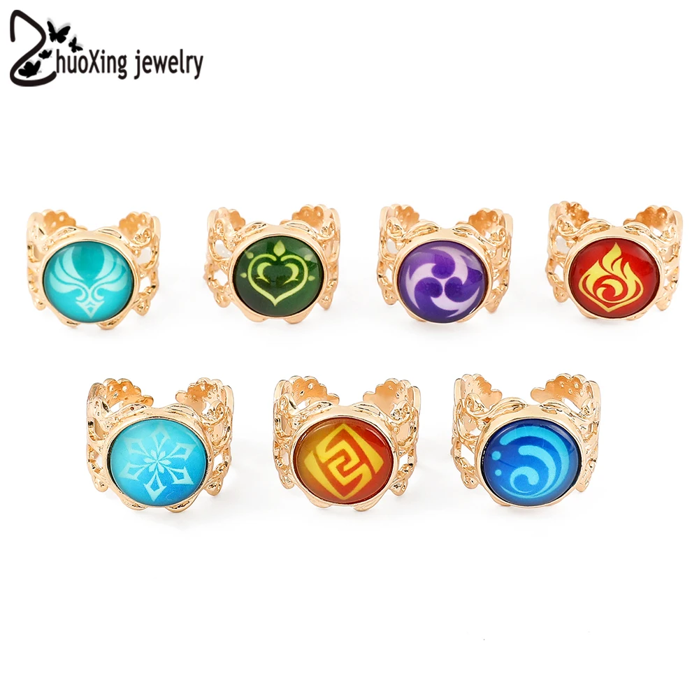 

Anime Luminous Genshin Impact Vision Ring God's Eye Open Ring for Men Women Adjustable Finger Jewelry Birthday Gift