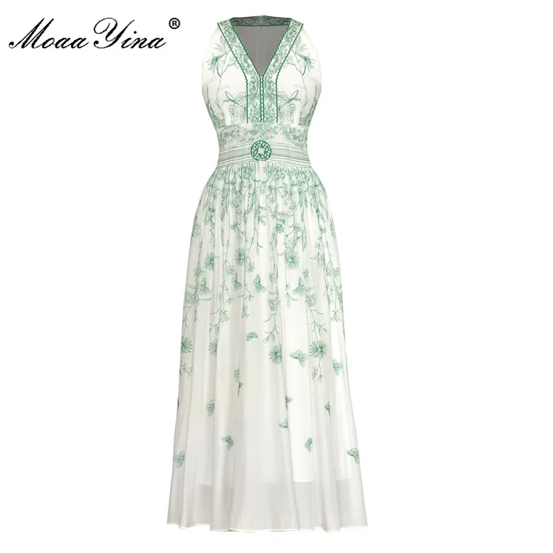 

MoaaYina, модное дизайнерское платье, летнее женское платье с v-образным вырезом, без рукавов, с вышивкой, элегантные вечерние платья