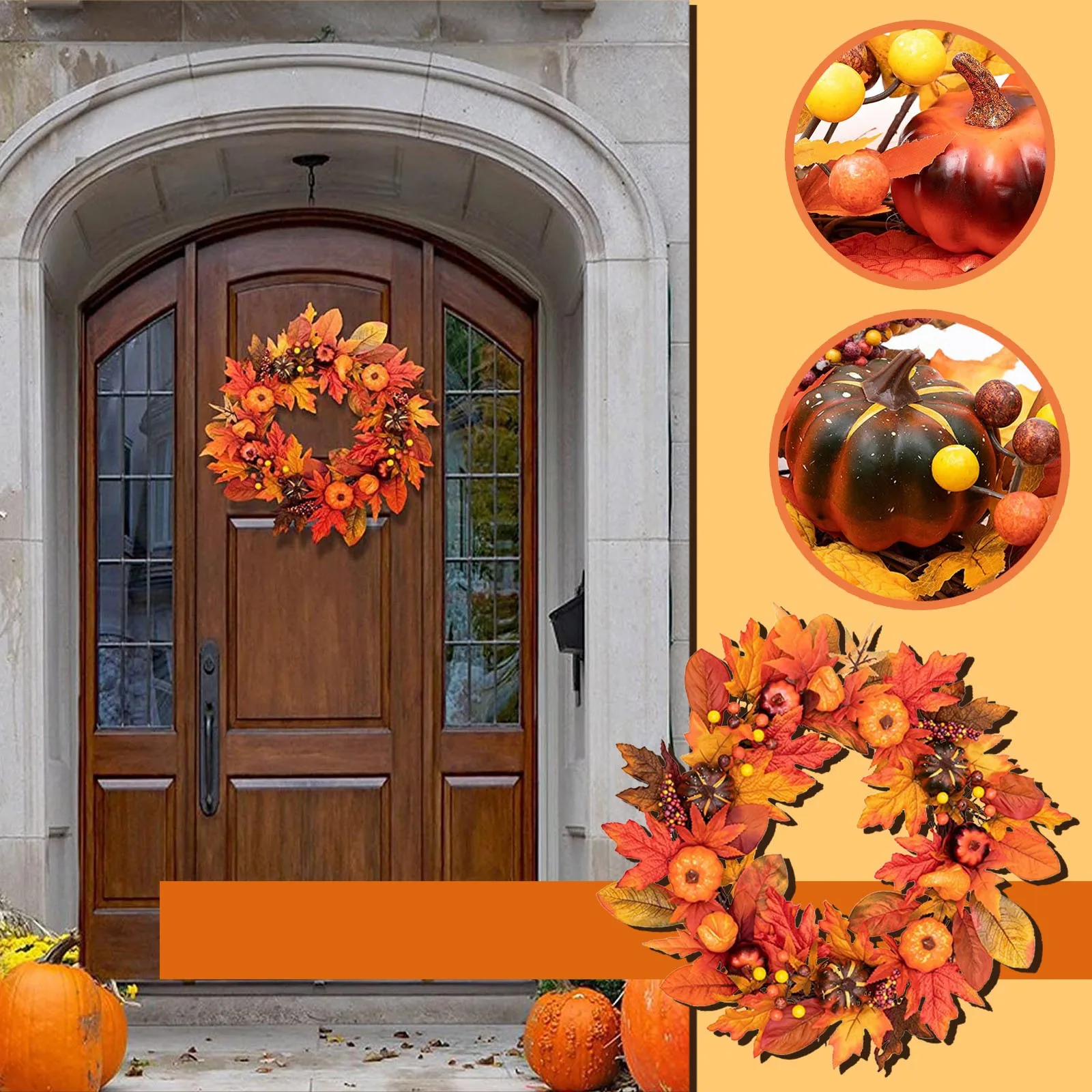 

Декор для крыльца, подвесной венок на День Благодарения, тыква, ягоды 40 см, венок на День Благодарения, Осенний Рождественский мини-венок для...