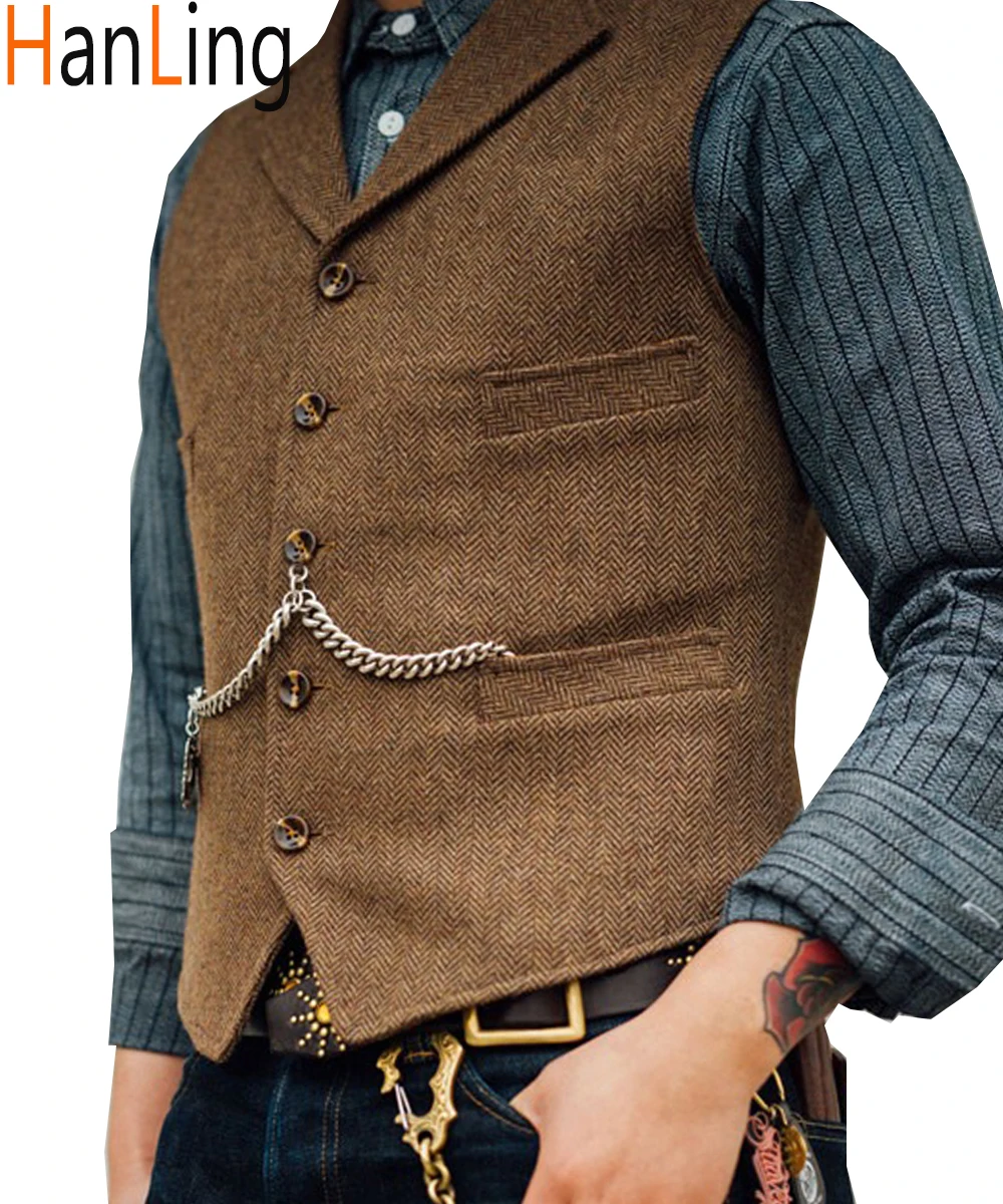 

Мужской костюм, коричневый свадебный жилет в елочку, в стиле стимпанк