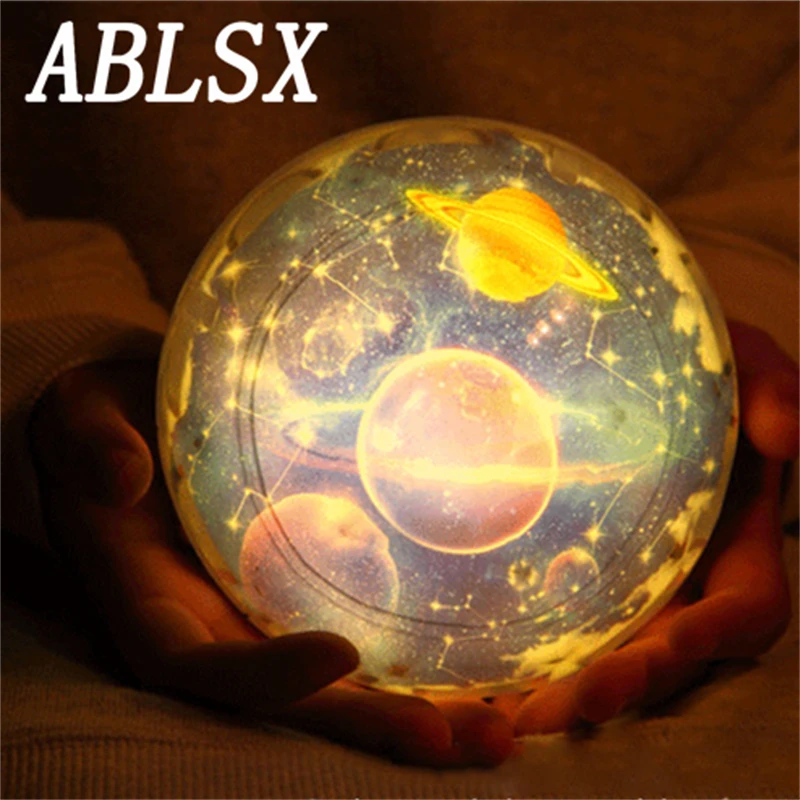 

Светодиодный проектор с вращающейся звездой ABLSX, новинка, ночное освещение, заряжаемая Usb лампа, луна, небо, Вселенная, для детской комнаты, с...