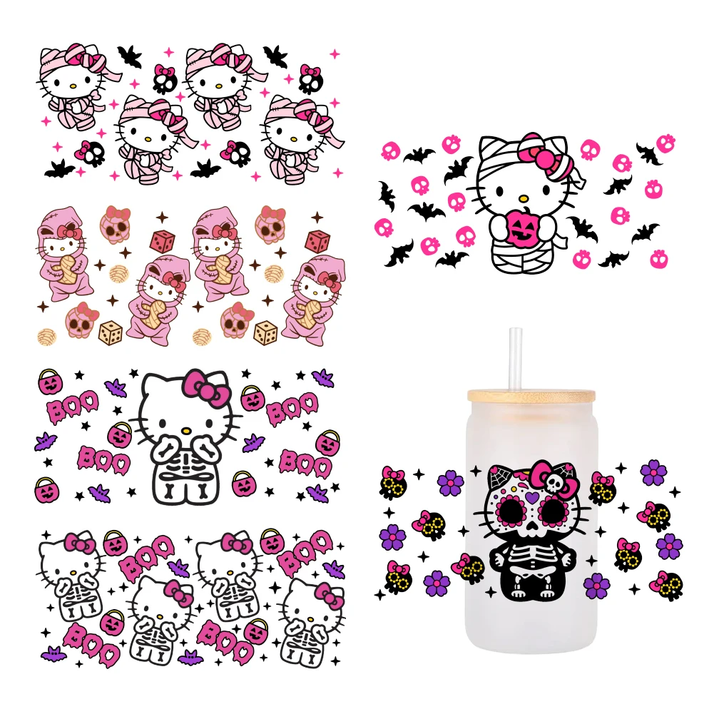 Хэллоуин Hello Kitty розовый мультфильм для Libbey 16oz банка стекло 3D водонепроницаемый UV