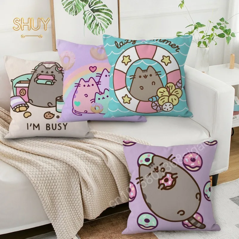 

Chubby Cat Print Kawaii Pillow Case Peach Skin Cute Cartoon Pattern Funny Cushion Cover for Sofa Car Aesthetics Room Decoration