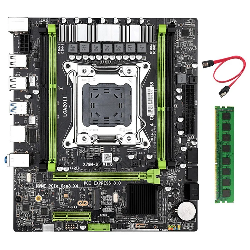 X79M-S2.0 Computer Motherboard LGA2011 With M.2 Interface USB2.0 DDR3 4GB 1333Mhz RAM+SATA Cable X79M Motherboard