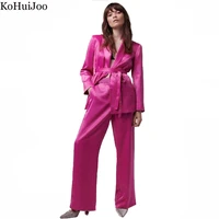 kohuijoo satin blazer wide leg pants suit women 2022 autumn new elegant fashion formal three piece set womens outfit casual sets