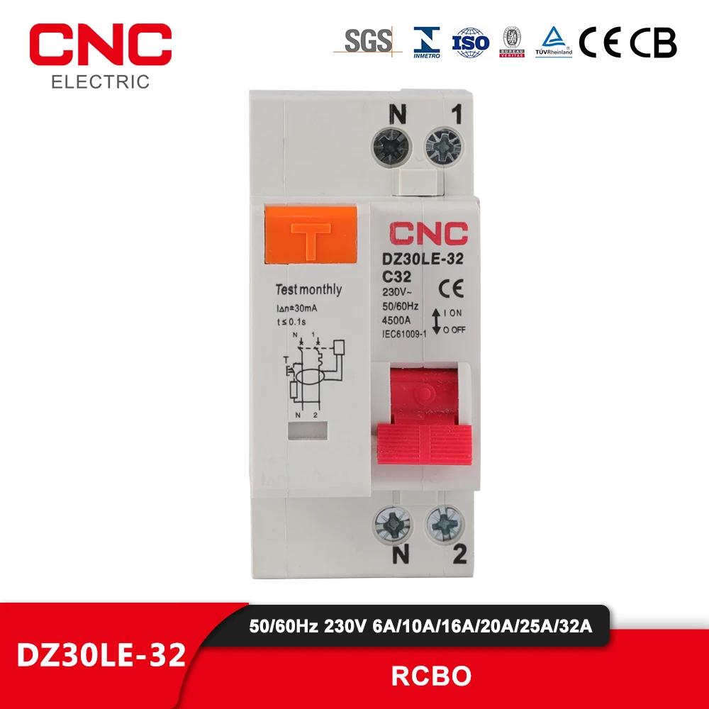 

CNC DZ30LE-32 1P+N 230V MCB Residual Current Circuit Breaker with Over and Short Current Leakage Protection RCBO