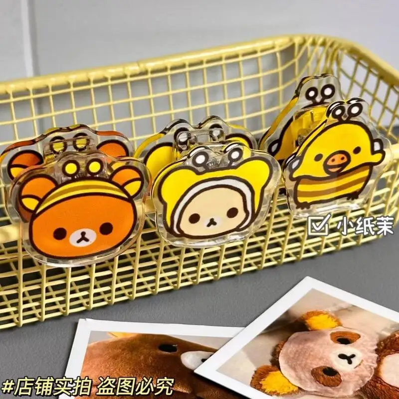 Фото Набор из 3 акриловых двусторонних зажимов-клипс Rilakkuma Kiiroitori Little Bee для тестов и заметок, милый декор для учебного стола №3