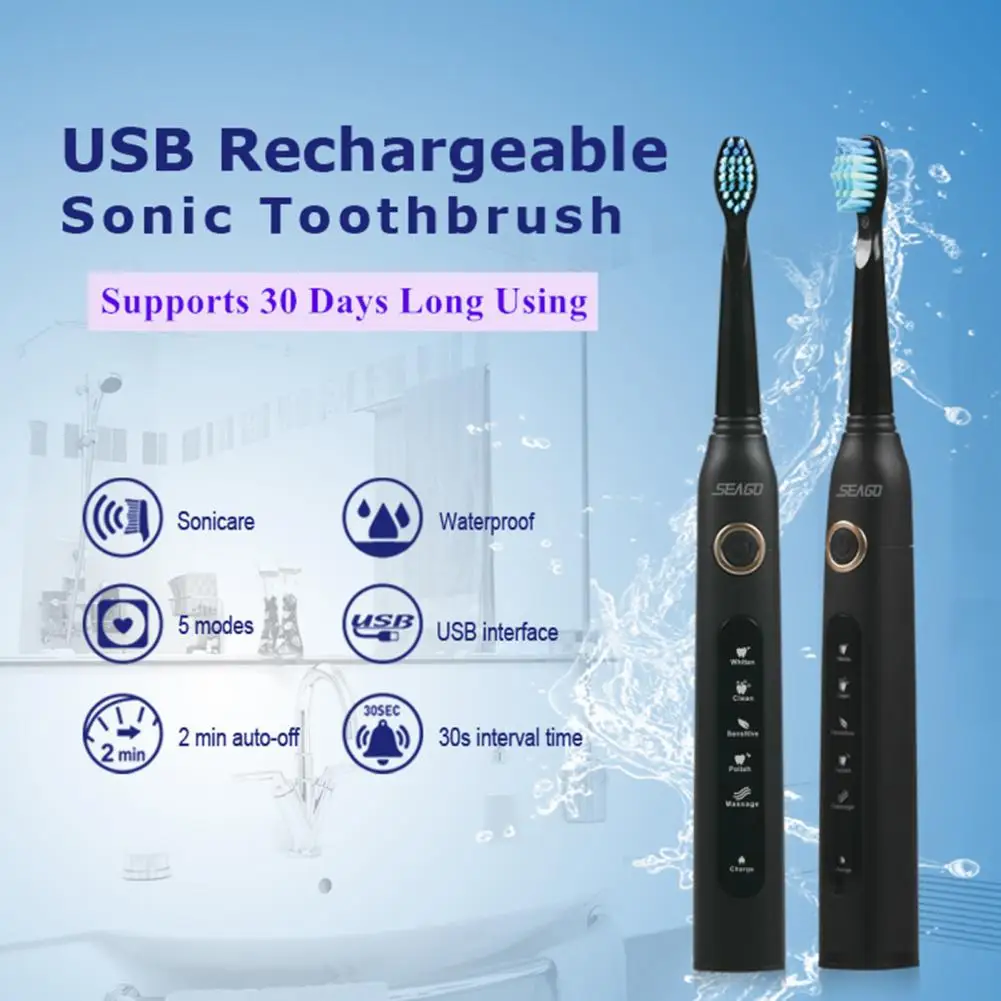 

1Set Practical Smart Timer Whitening Toothbrush Five Modes Dental Care Brush Zone-changing Reminder for Bathroom