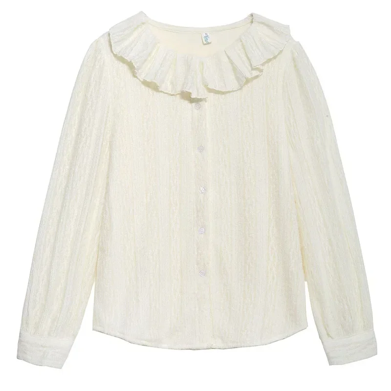 Модная женская рубашка с длинным рукавом и кукольным воротником кружевная