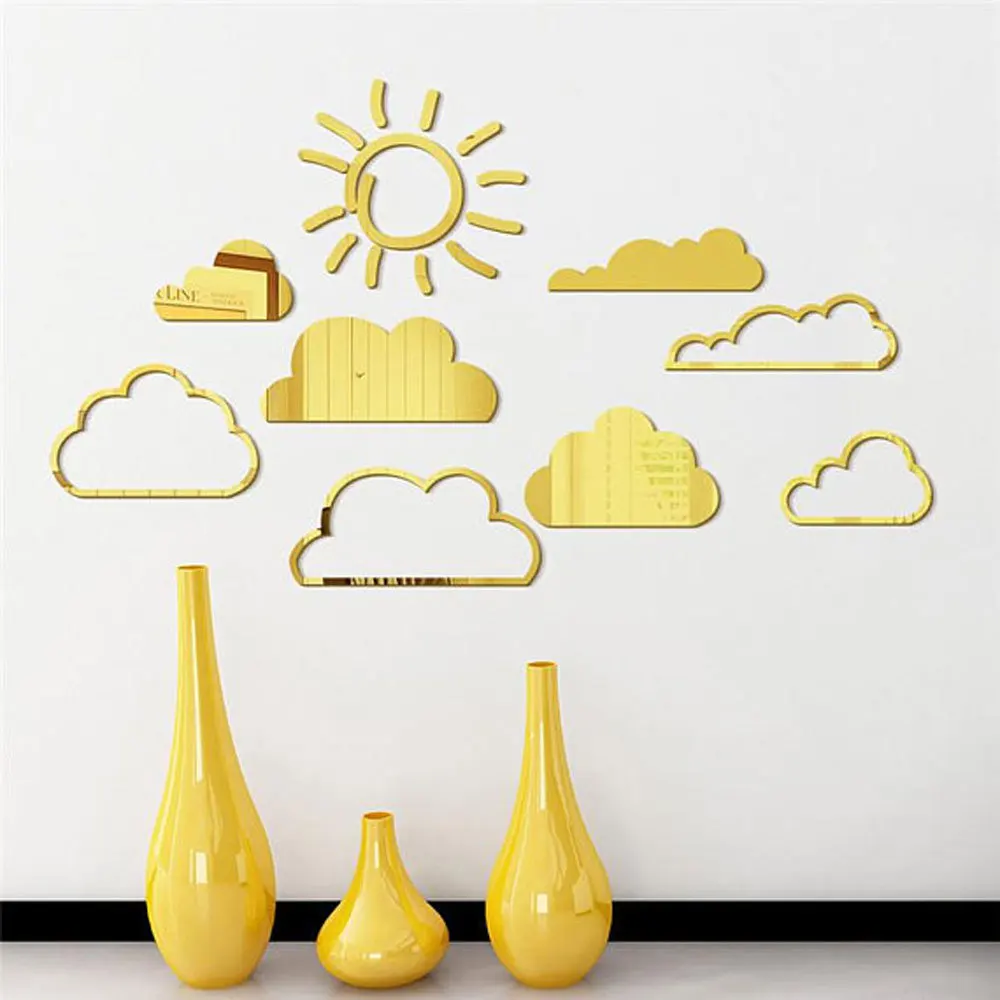 

2022 New DIY 3D Mirror Wall Stickers Baiyun Sun Home Decor Mirror Decor Stickers Art Wall Decor Stickers decora parede