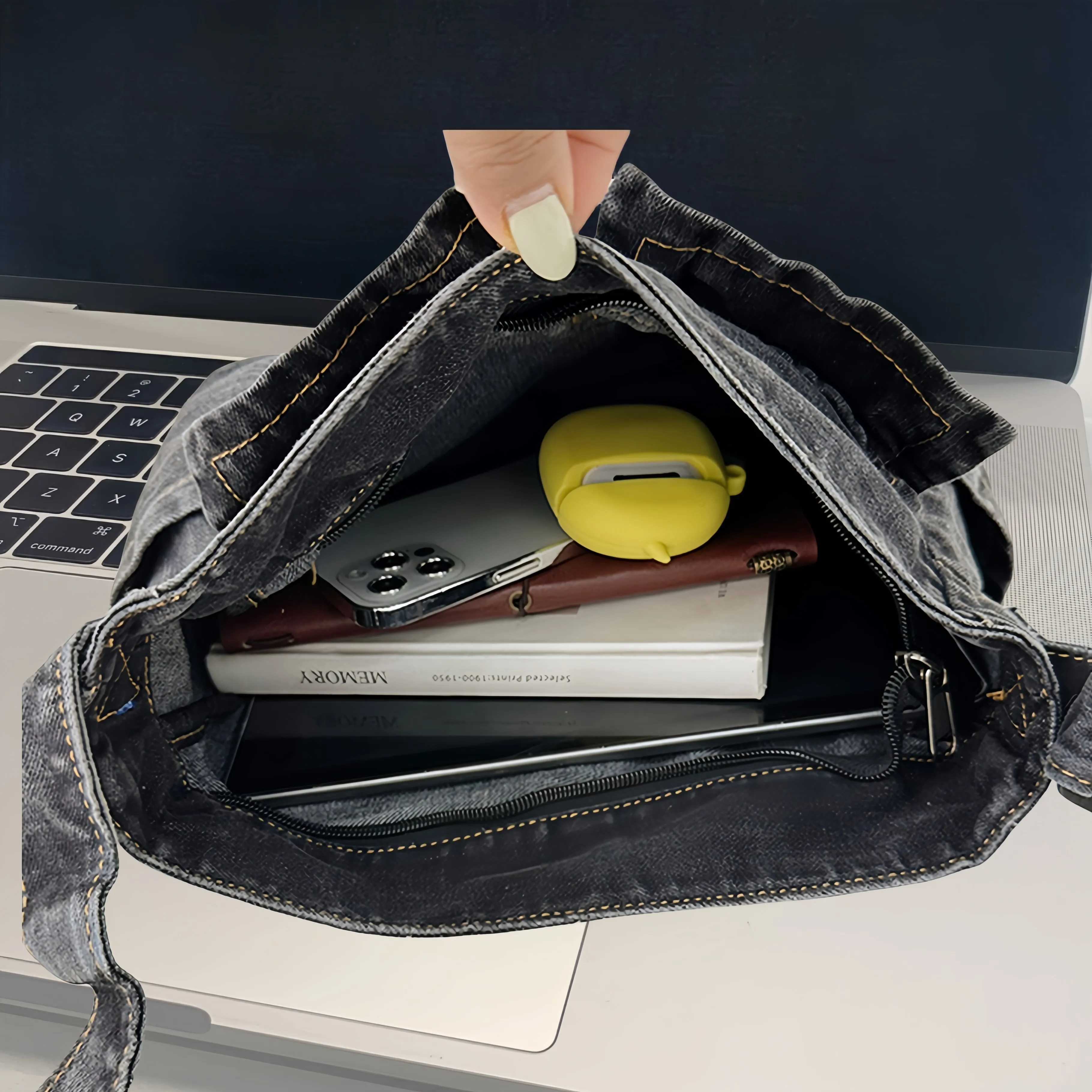 Deshuluo Большая вместительная ретро-модная повседневная джинсовая женская сумка