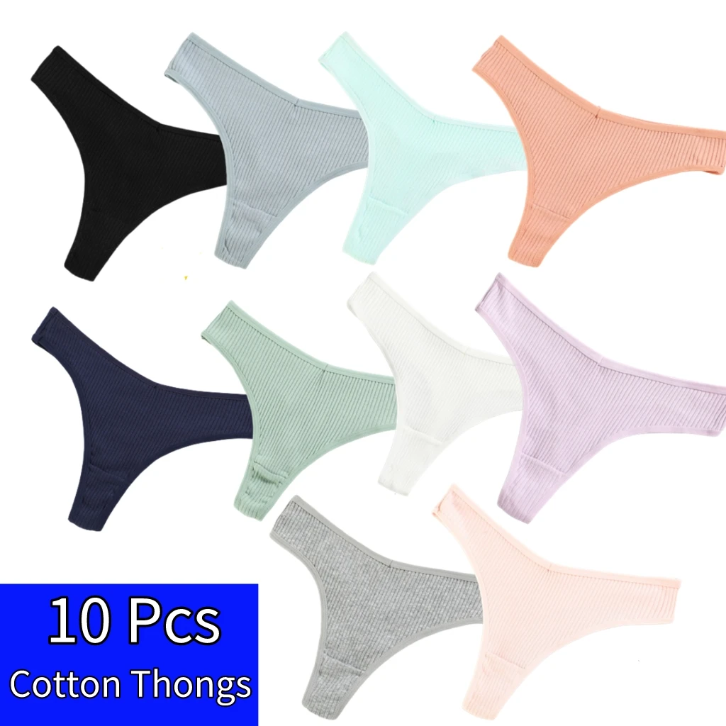 10Pcs Mix 10 Colors Women Sexy Thongs Cotton Ladies Seamless Female Underwear Low Waist G-String Underpants трусы женские 2023