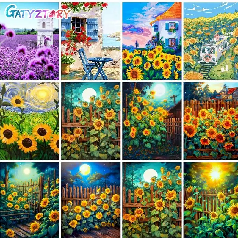 

GATYZTORY Paint By Number Sunflower Drawing On Canvas HandPainted Painting Art Gift DIY Pictures By Number Kits Home Decor