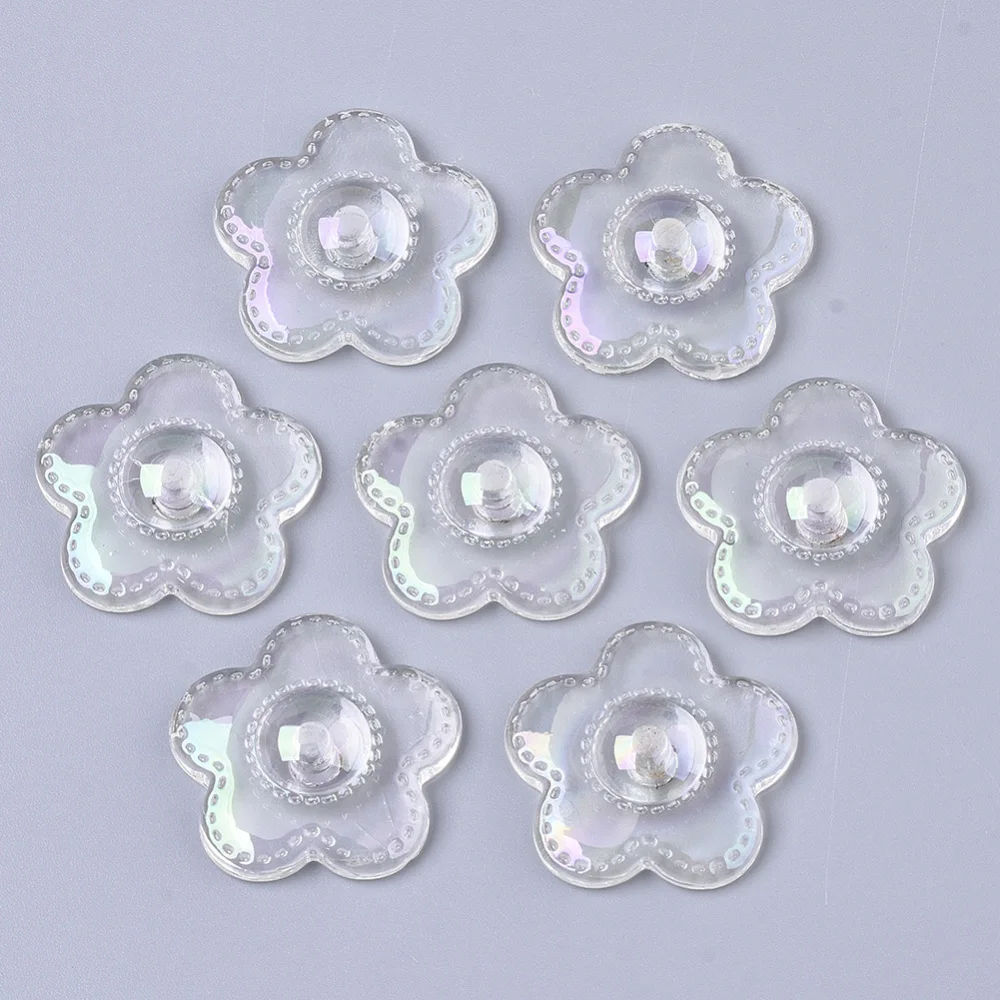 

10pc Transparent Acrylic Beads AB Color Plated Flower Half Drilled Clear AB 23.5x24.5x6mm Hole: 2.4mm