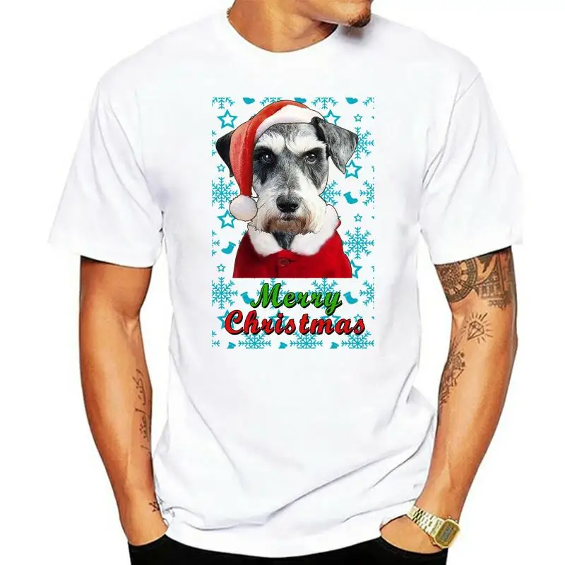 

Белая хлопковая Футболка с изображением Санты шнауцера, комфортная футболка