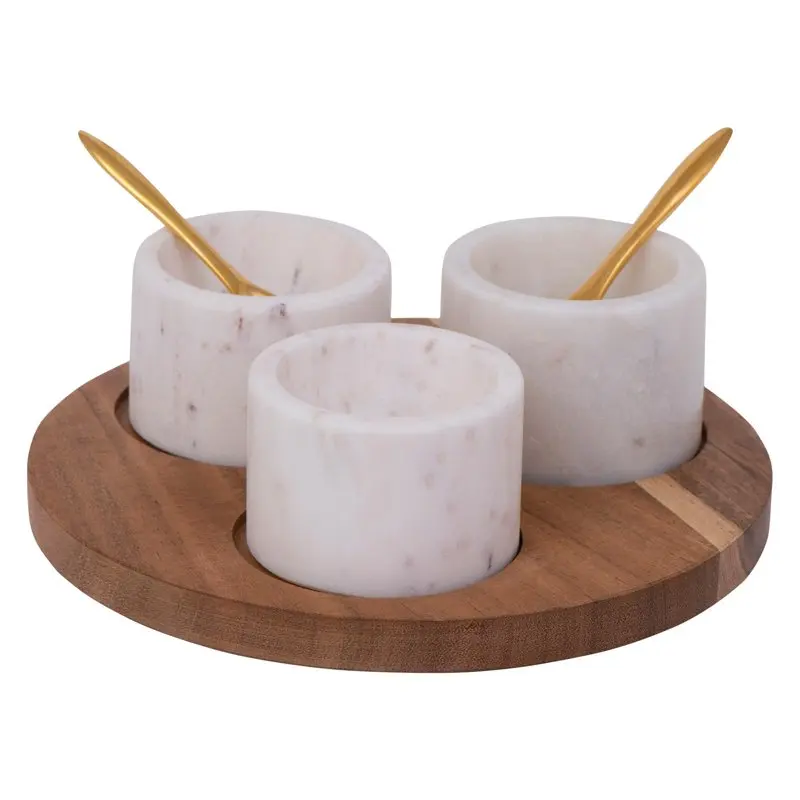 

Sprinkle & Bloom 7 Piece Marble Seasoning Set on Wood Plate