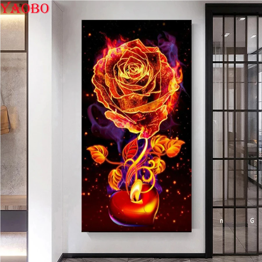 5D diamond paiting Heart candle Fire rose Diamond Rhinestone diamond Embroidery Darkness Flower Mosaic cross stitch kit Crystal