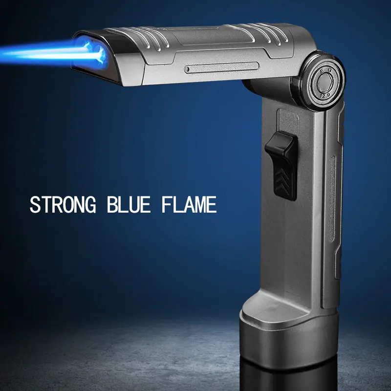 

Double Turbo Metal Blue Flame Folding Lighter Spray Gun Kitchen Cooking Smoking Accessories Windproof BBQ Welding Cigar Lighters