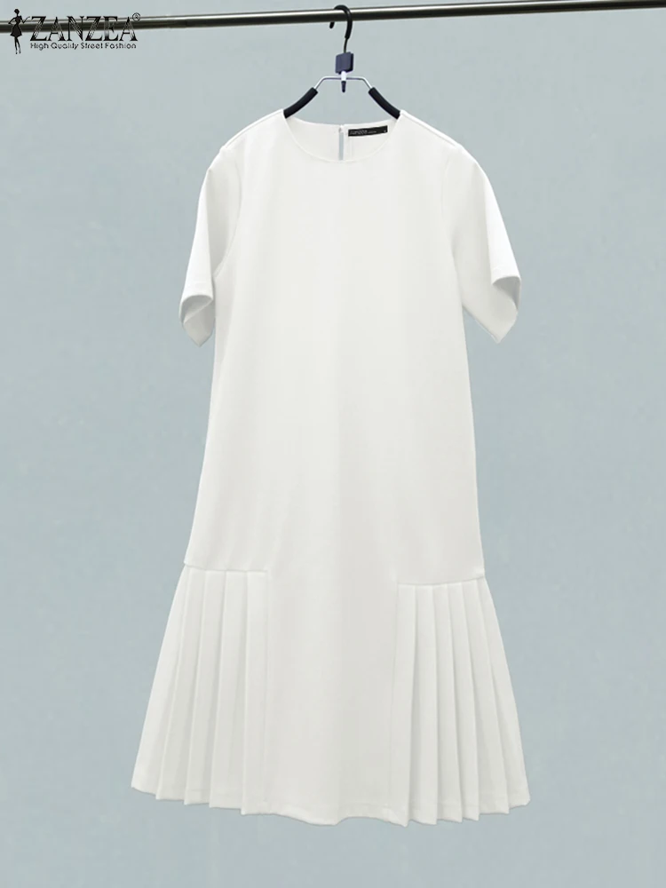 Женское летнее модное однотонное платье ZANZEA с круглым вырезом Повседневное