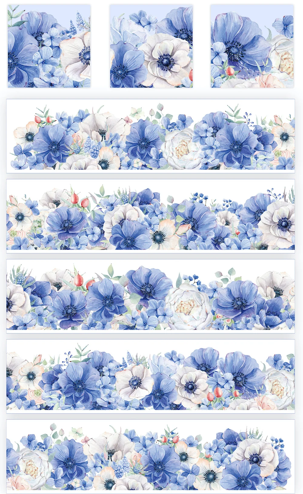 

10 Meter Beautiful blue white Flower PET Tape Collage Journal Stickers