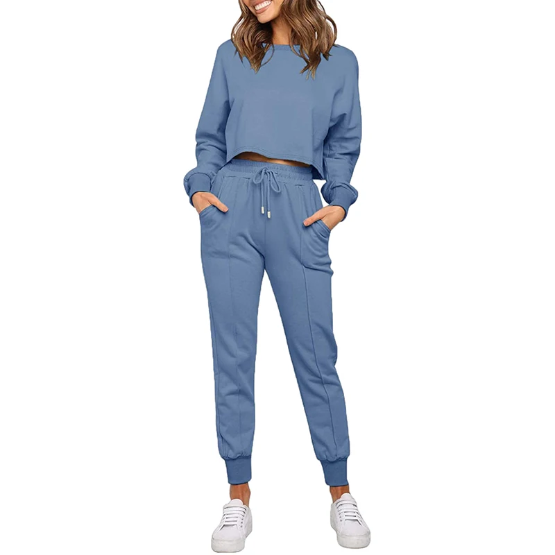 2 Piece Pajama Sets Women's Long Sleeve Crop Top and Pants Jogger Long Sleepwear Loungewear Pjs Sets