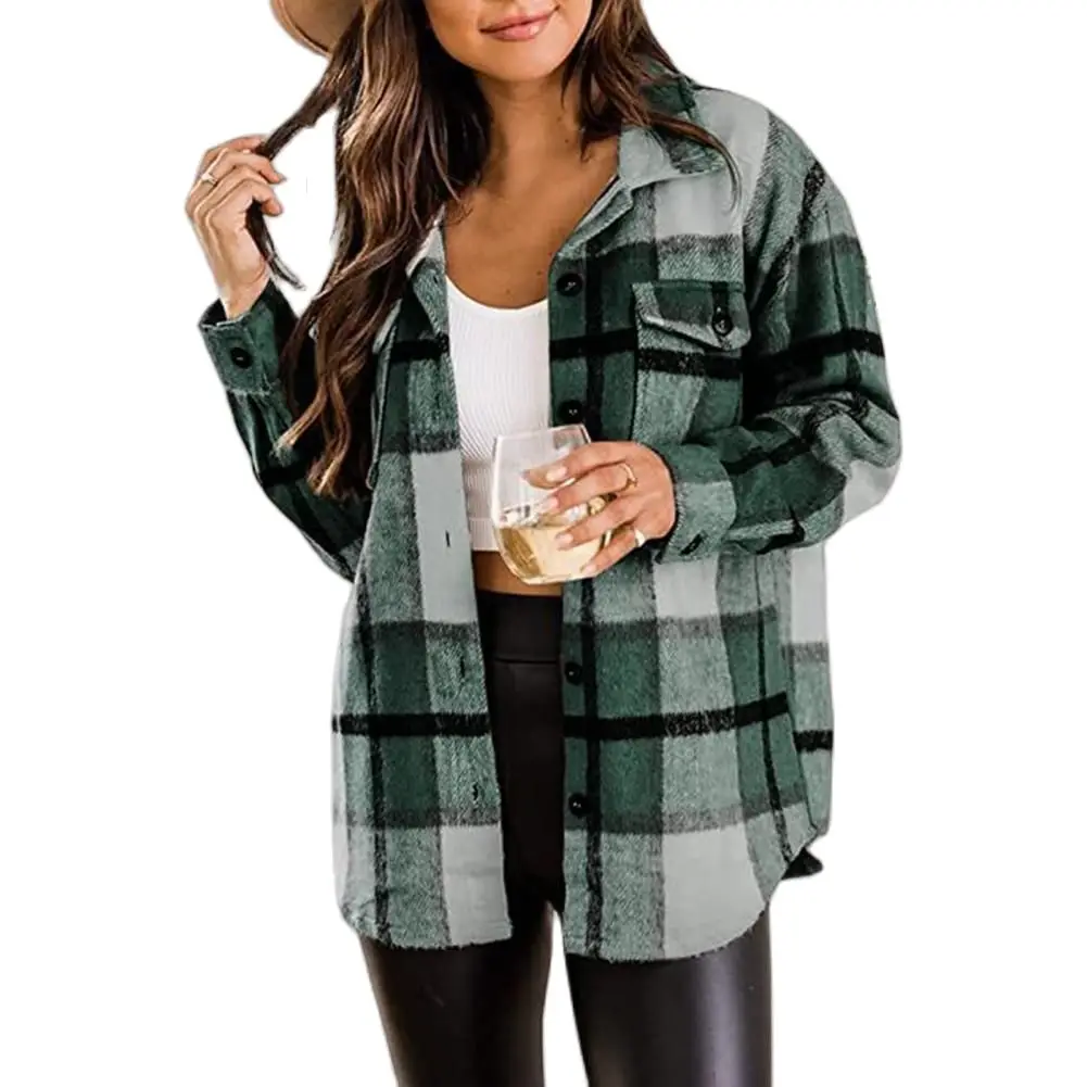 

Spring Casual Women Coat Contrast Color Loose Long Sleeves Jackets Tops Autumn 2023