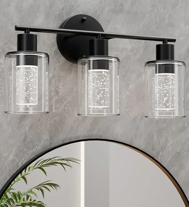 

Modern Bathroom Vanity Light Black, Wall Sconce Light Fixture Bathroom, Bathroom Lamps Lights Over Mirror LED 3 Lights