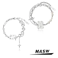 masw popular style star charm little bear bracelet original design fashion jewelry high quality metal chain bracelet for women