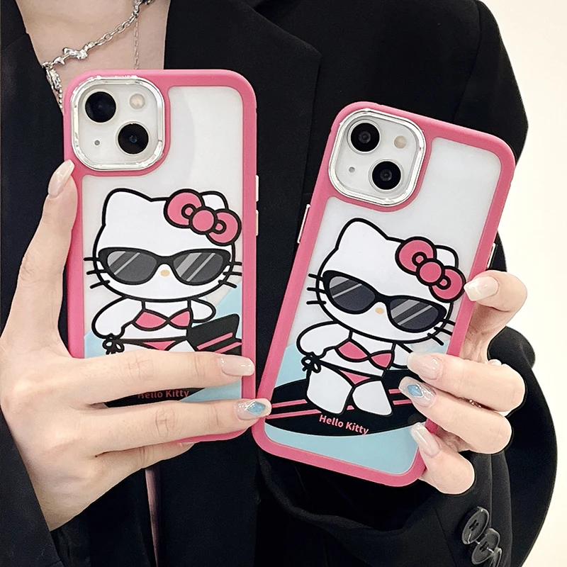 

Hawaii Sanrio Hello kitty Cute Surfboard Phone Cases For iPhone 14 13 12 11 Pro Max XR X XS MAX Plus SE 2020 BACK Cover