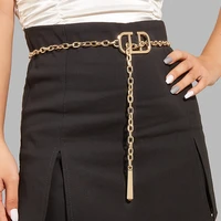 women fashion belt hip high waist gold narrow metal chain belts accessories for ladies girdle chunky punk fringes waist chain