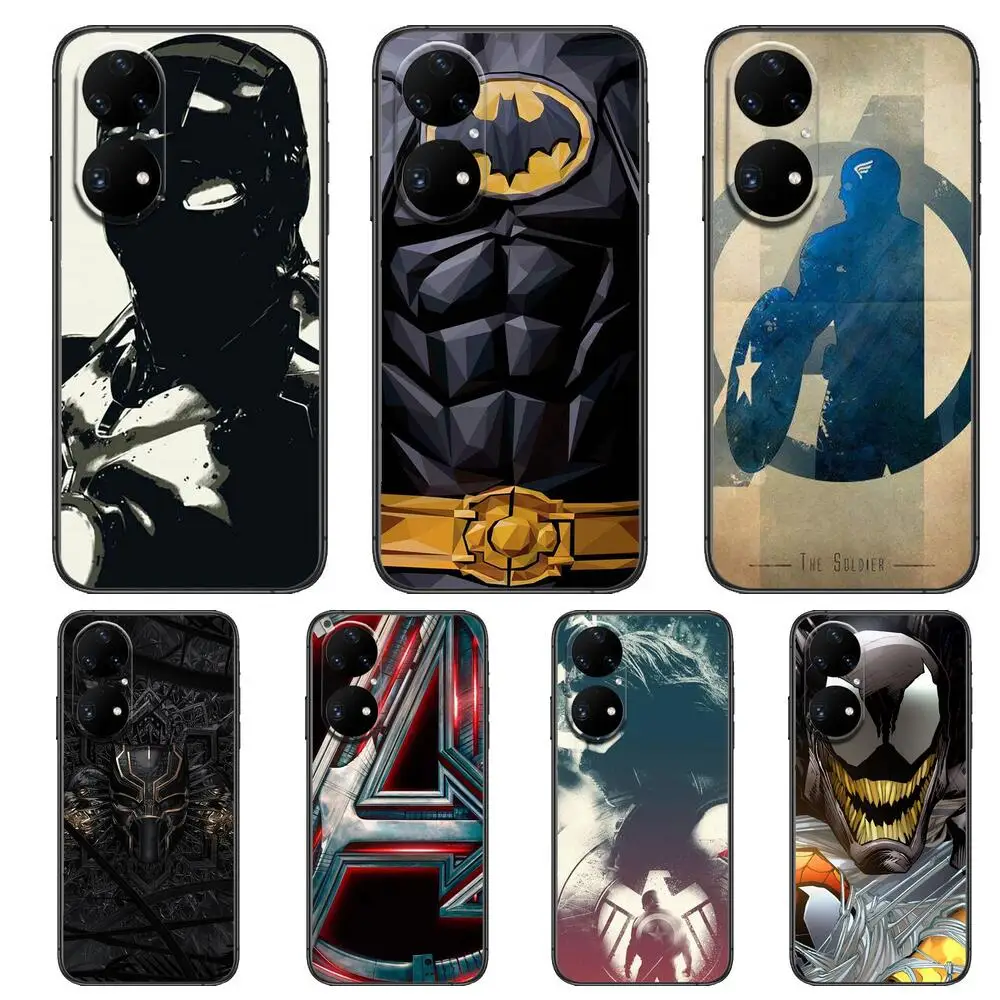 

Marvel logo Avengers Phone Case For Huawei p50 P40 p30 P20 10 9 8 Lite E Pro Plus Black Etui Coque Painting Hoesjes comic fas
