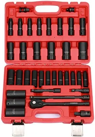 

Drive Socket Set, 36 Piece Deep, Standard SAE (3/8" To 1-1/4") & Metric (10-32 mm) Sizes, Includes Extension (3,