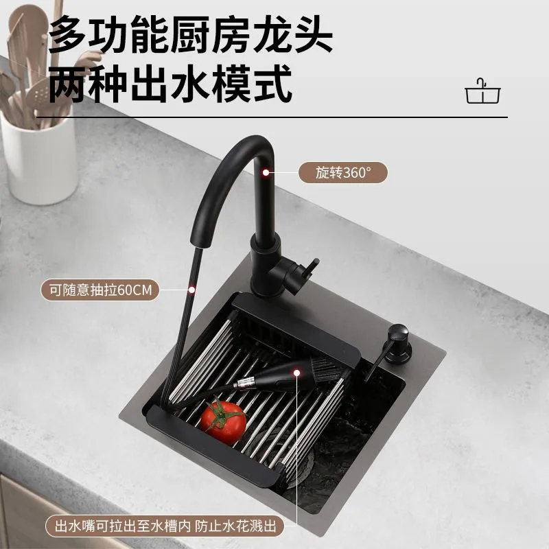 Черная кухонная раковина ручной работы из нержавеющей стали Nano 304 мини-счетчик