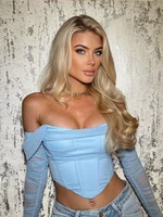 high quality summer corset top women y2k tops blue boycon crop top off the shoulder sexy mesh top outfits girl party clubwear