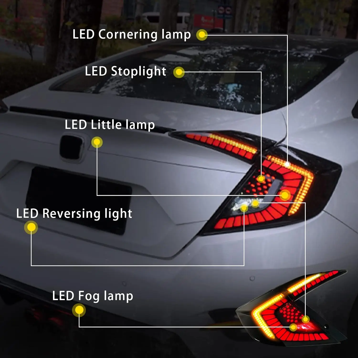 Фонари задние для Honda Civic 10 поколения седан 2016 2017 2018 2019 2020 2021 с запуском и анимацией