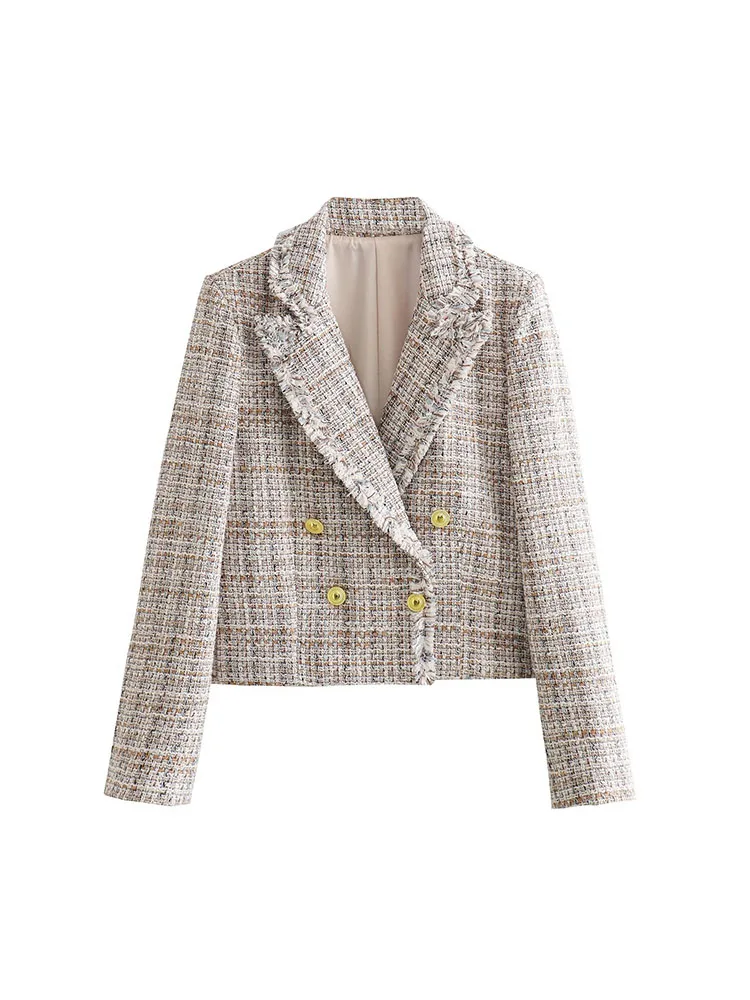 

Женский текстурированный двубортный Блейзер PB & ZA, винтажный пиджак на пуговицах с длинными рукавами, универсальная повседневная женская верхняя одежда, шикарный стиль