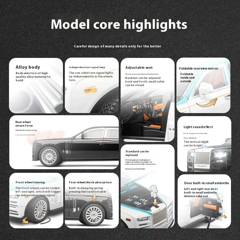 Роскошная модель автомобиля 1:22 Rolls Royce Phantom из металлического сплава со звуком и