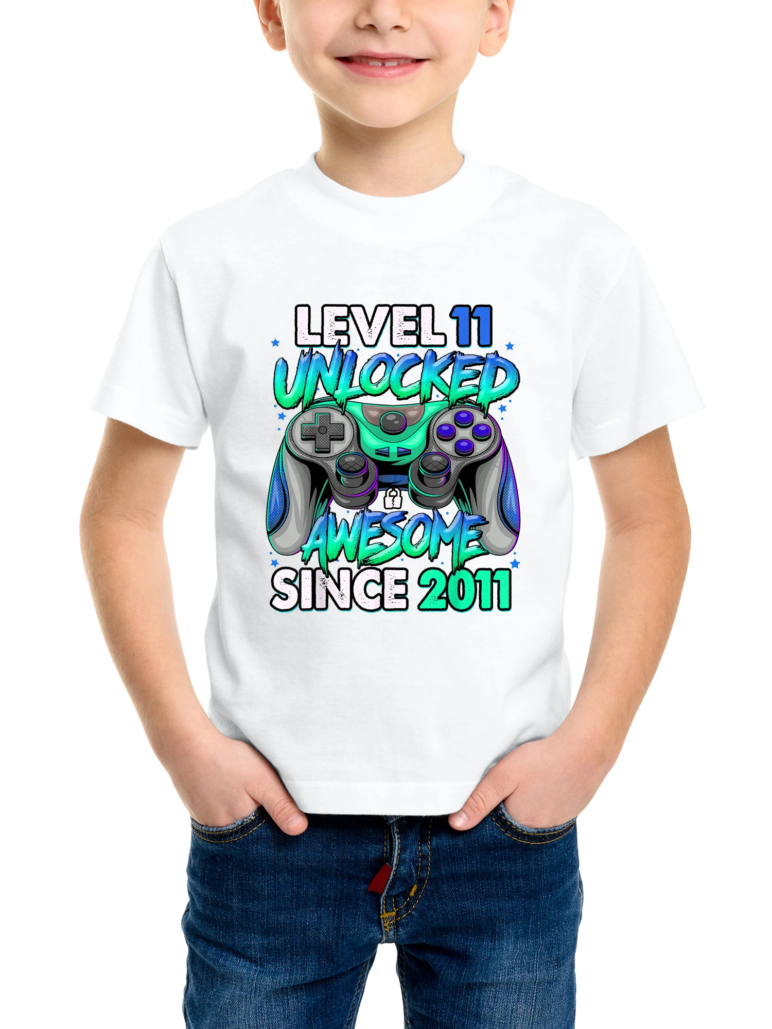 100% Cotton Level 11 Awesome 2011 Men's Tops Tees Vintage T Shirt 11th Birthday Gift Boys Girls Unisex T-Shirt Boy 11 Years Old