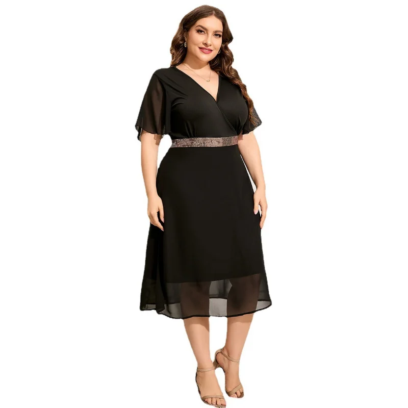Plus Size 2023 Fashion 3xl 4xl 5xl Women Chiffon Dress Black Loose Mid Dress Casual Bohemian Summer Dresses o 3xl 4xl 5xl 6xl